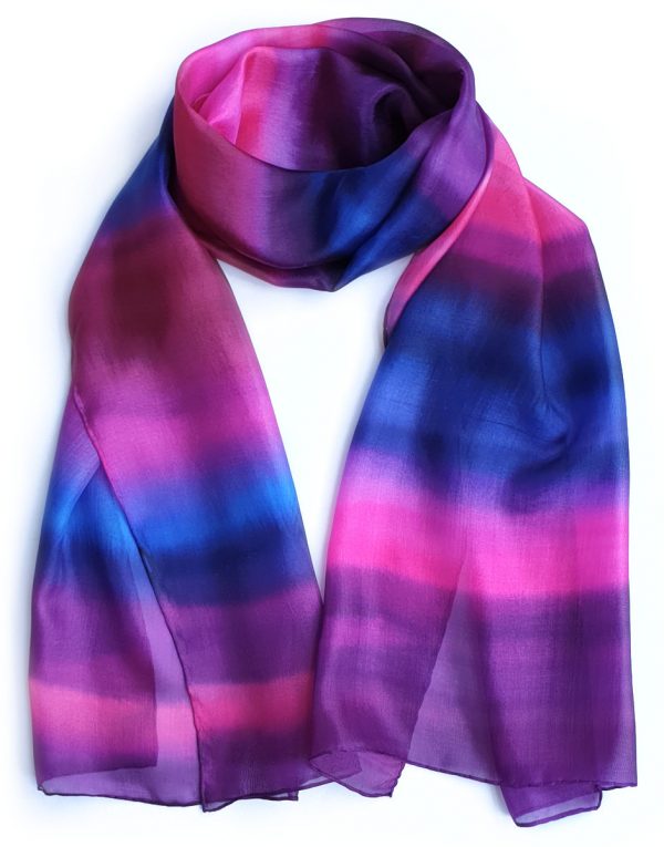 purple blue magenta silk scarf