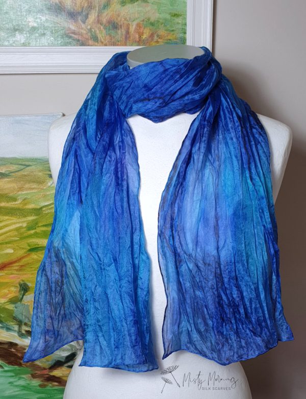 winter blue silk scarf winter season colour hand made