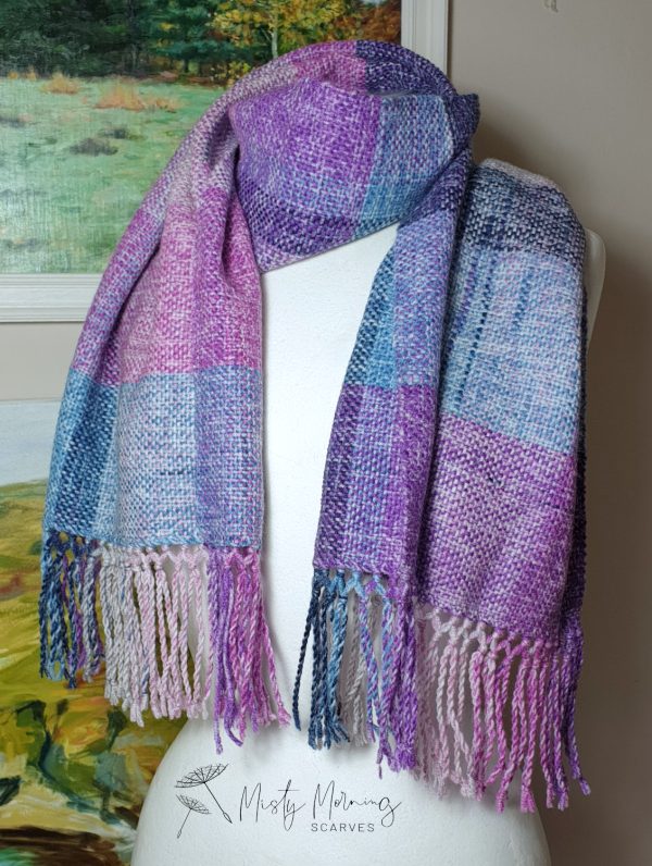 Hand woven wooly scarf purple colour