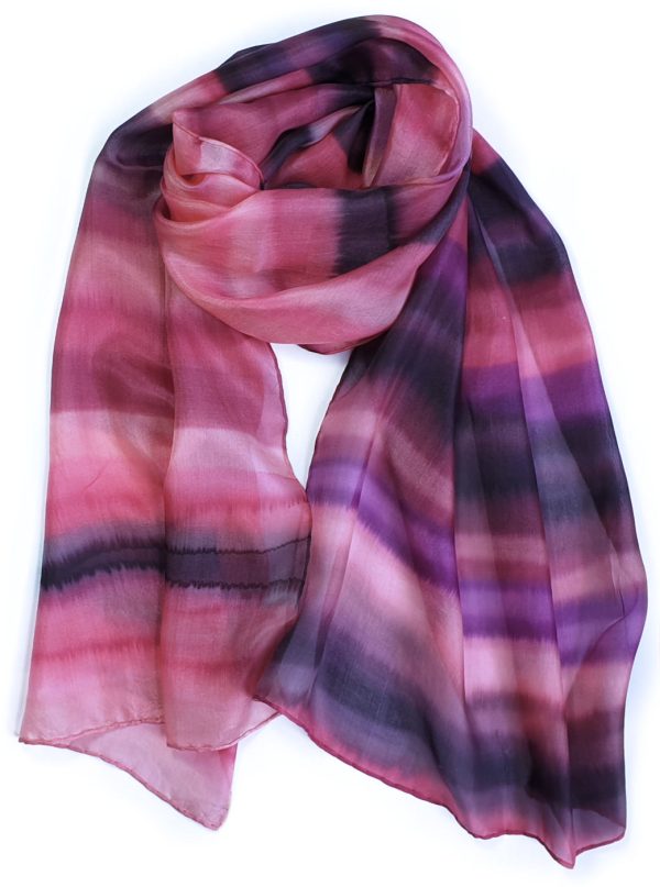 Silk scarf hand made pink stripes