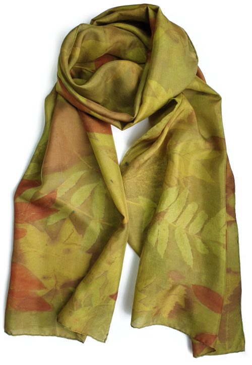golden leaves silk scarf hand made